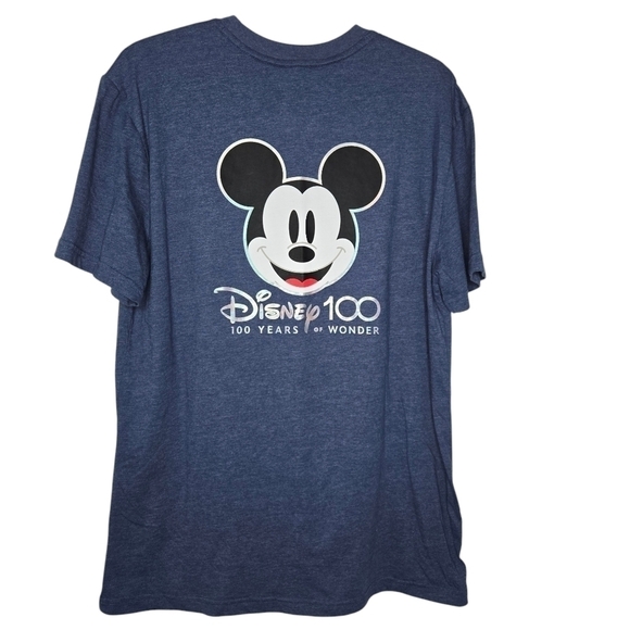 DISNEY Original 100 Years of Wonder Mickey Mouse T Shirt Side Medium Navy Blue - Picture 2 of 3
